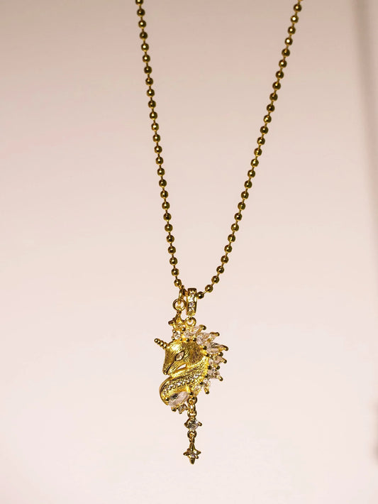 14K Gold Sparkling Diamond Unicorn Pendant Necklace-01