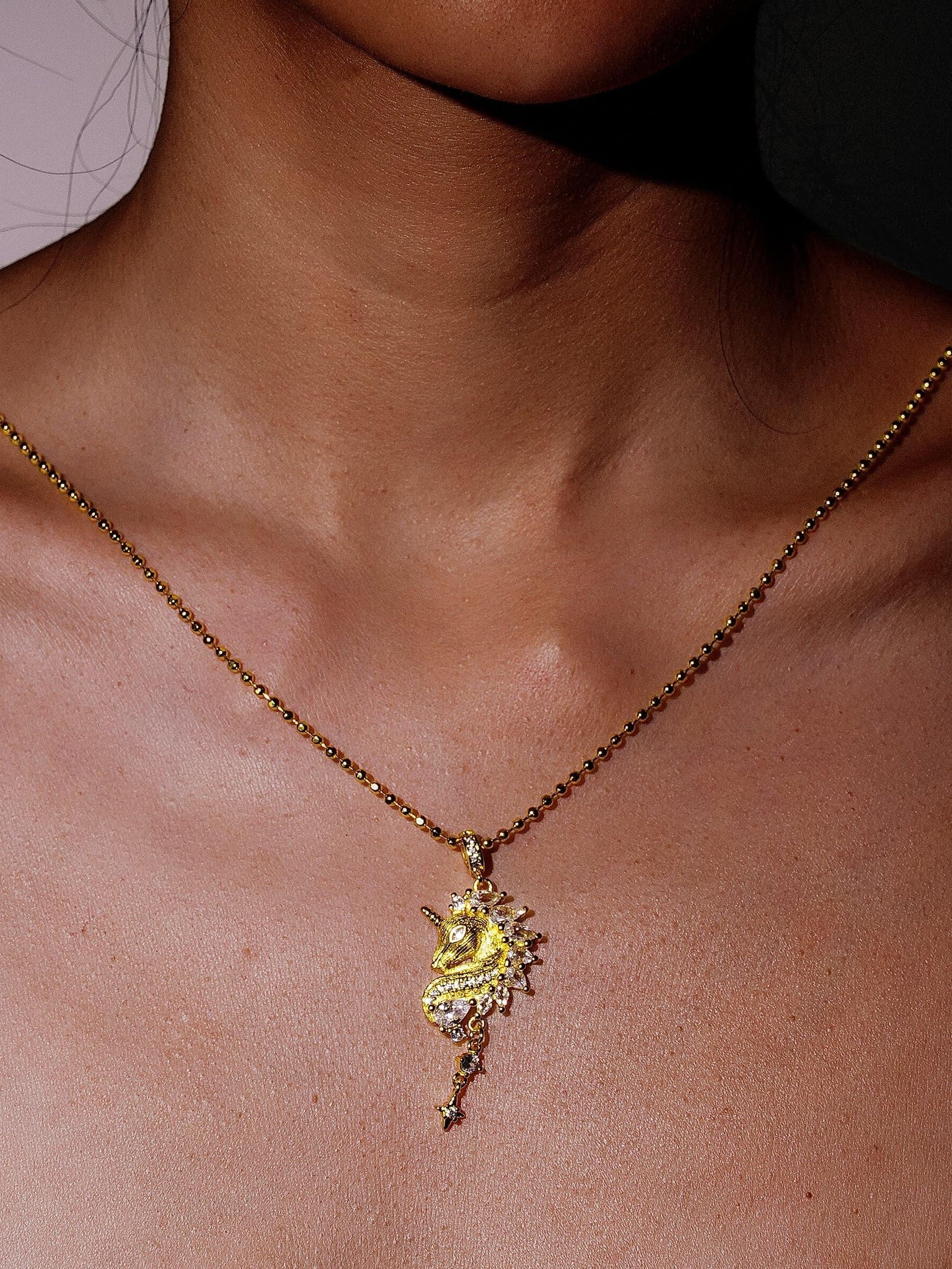 14K Gold Sparkling Diamond Unicorn Pendant Necklace-02