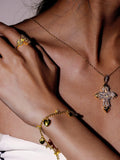 18K Gold Baguette & Round Diamond Cross Necklace