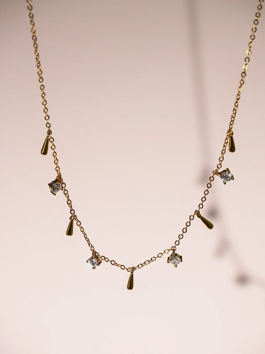14K Gold Natural Diamond Bezel Multi Raindrop Necklace-01