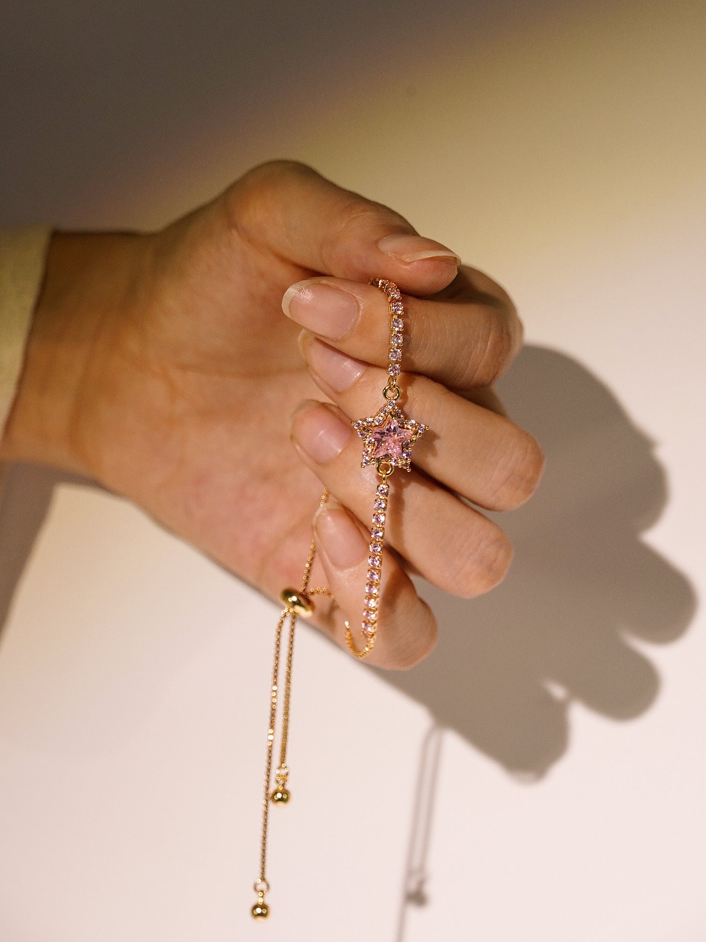 Lovely Pink Star Tennis Bracelet With Adjustable Chain-01
