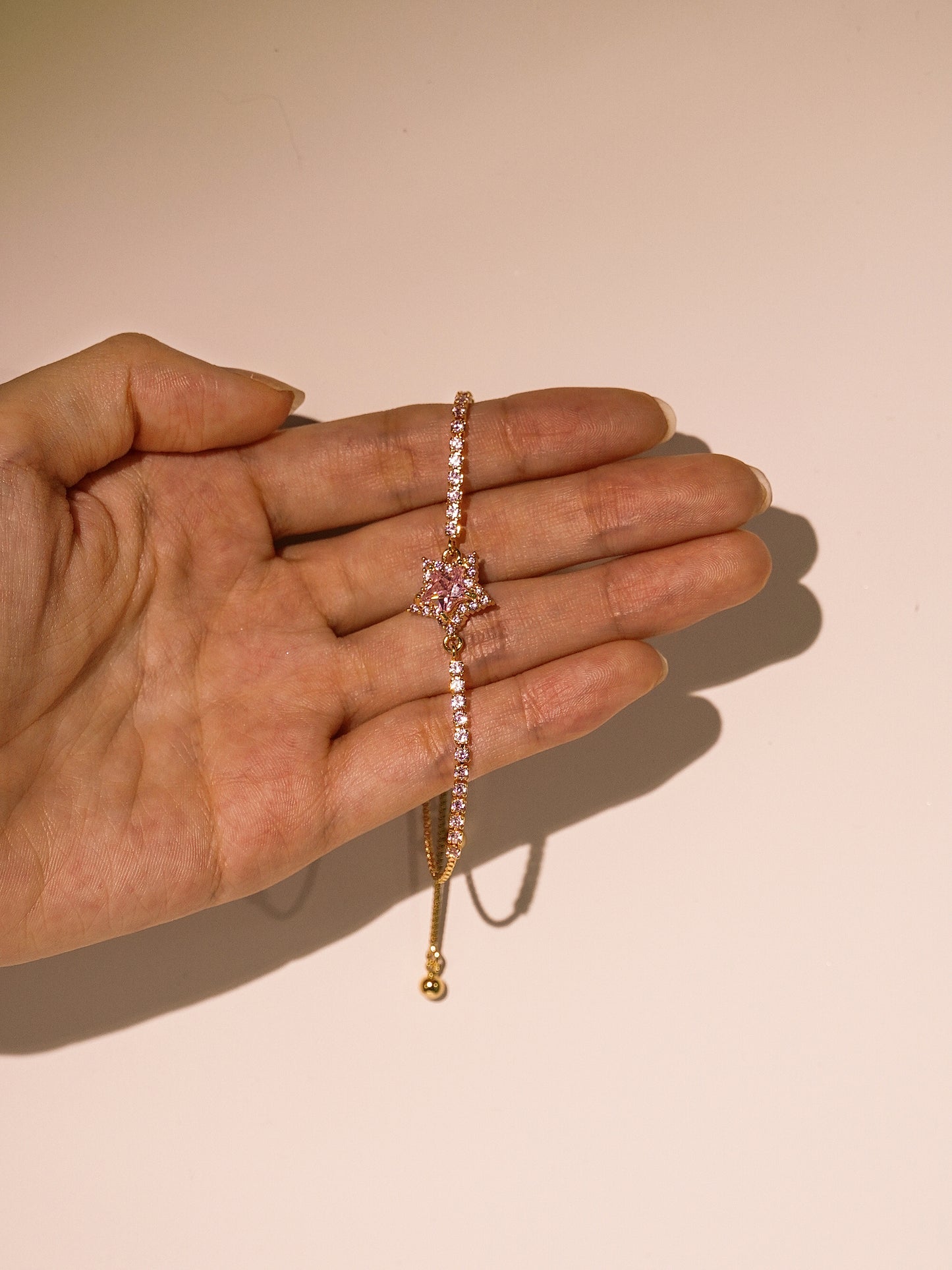 Lovely Pink Star Tennis Bracelet With Adjustable Chain-02