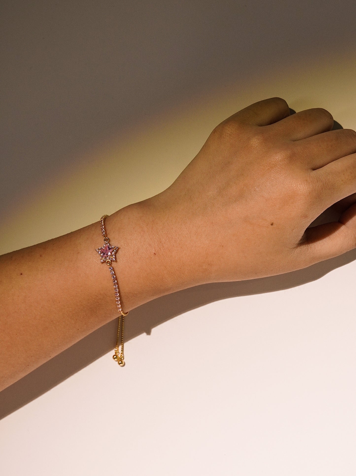 Lovely Pink Star Tennis Bracelet With Adjustable Chain-04