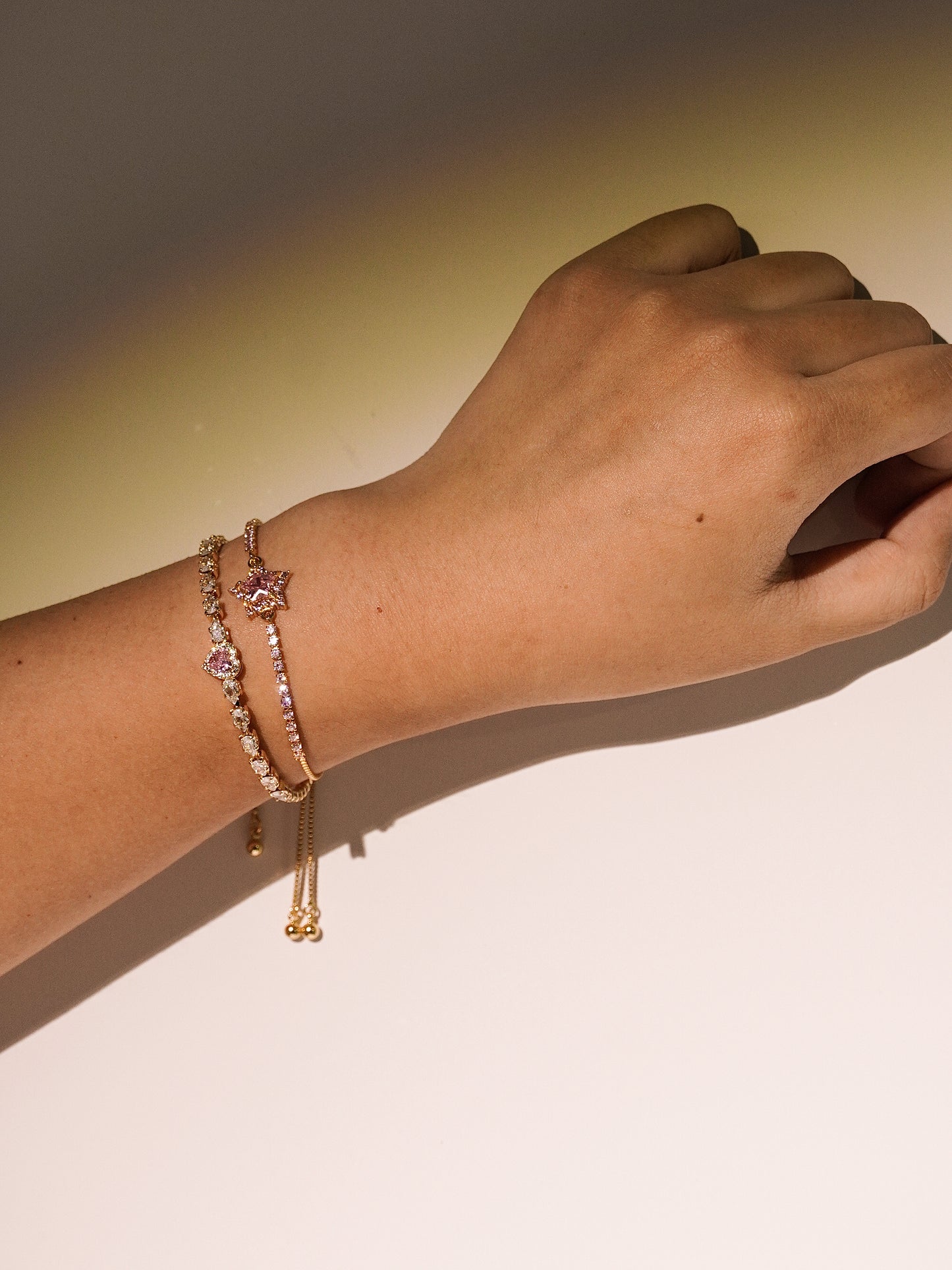 Lovely Pink Star Tennis Bracelet With Adjustable Chain-05