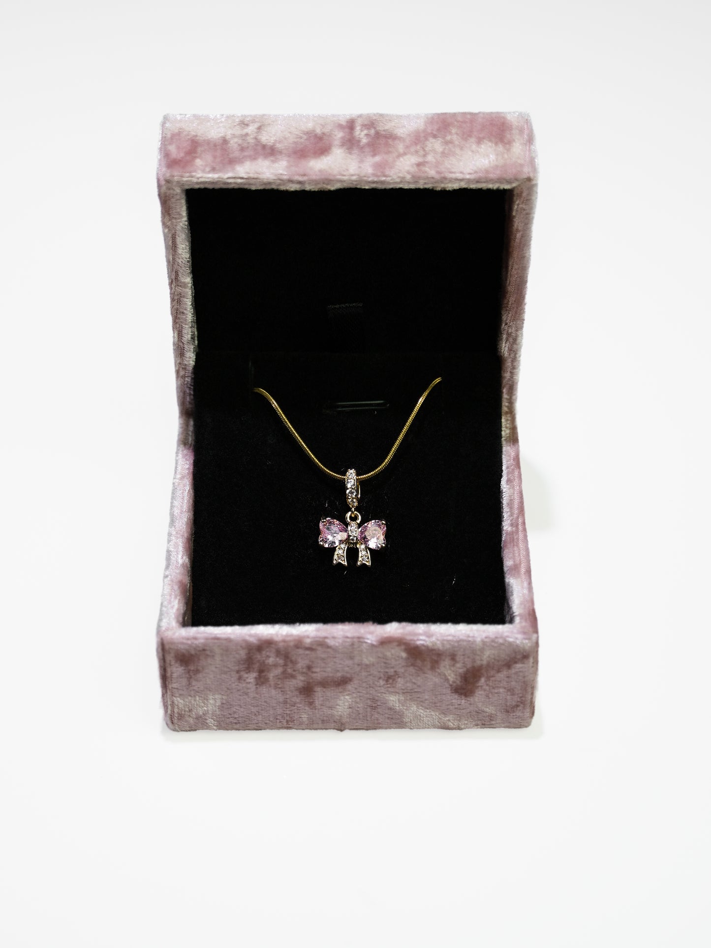 Sweet Pink Heart & Bow Sparkling CZ Pendant Necklace-05