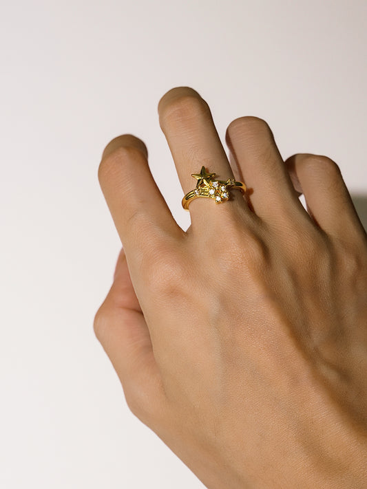 16K Gold Cubic Zirconia Star Adjustable Opening Ring-01