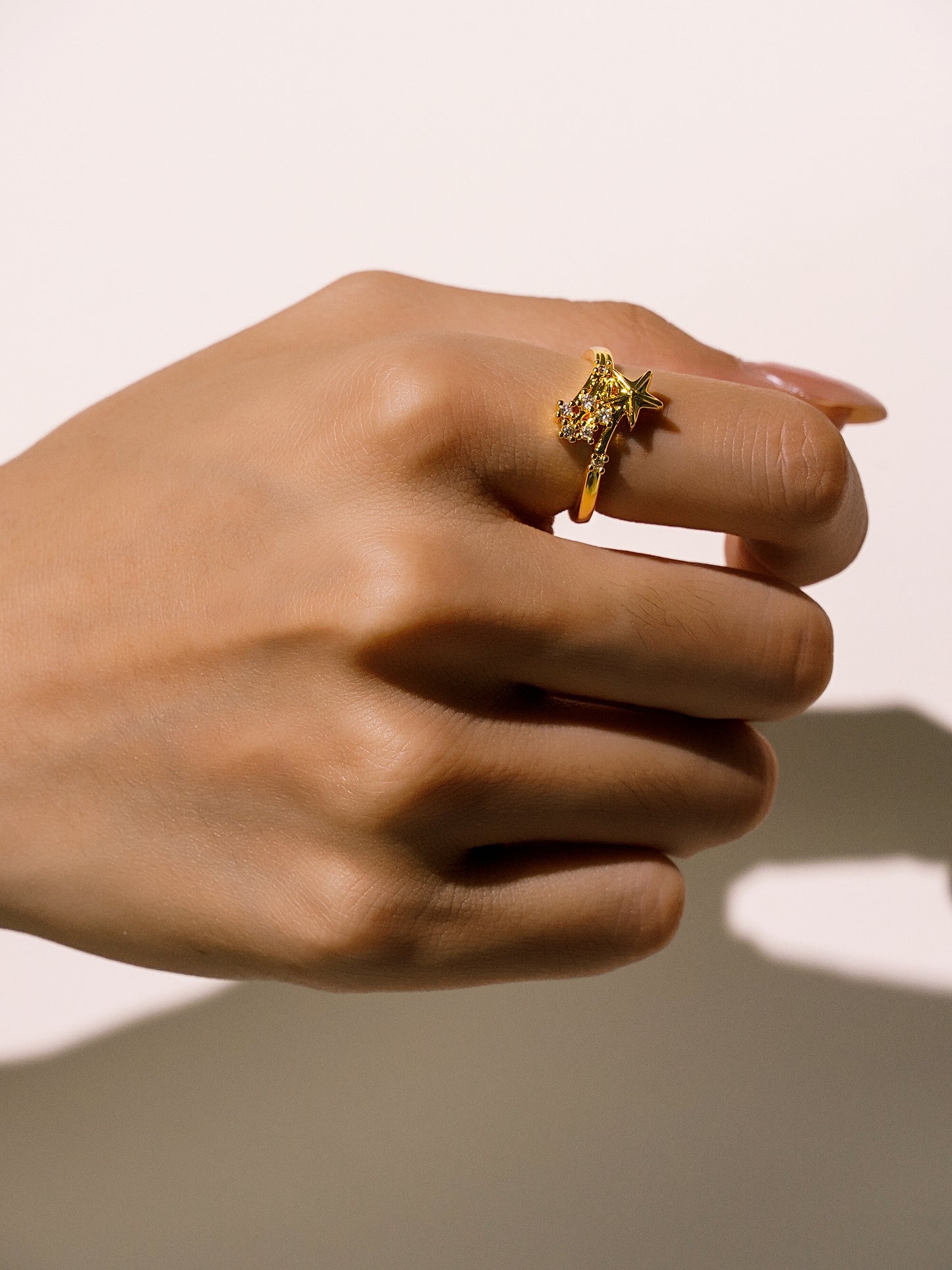 16K Gold Cubic Zirconia Star Adjustable Opening Ring-04