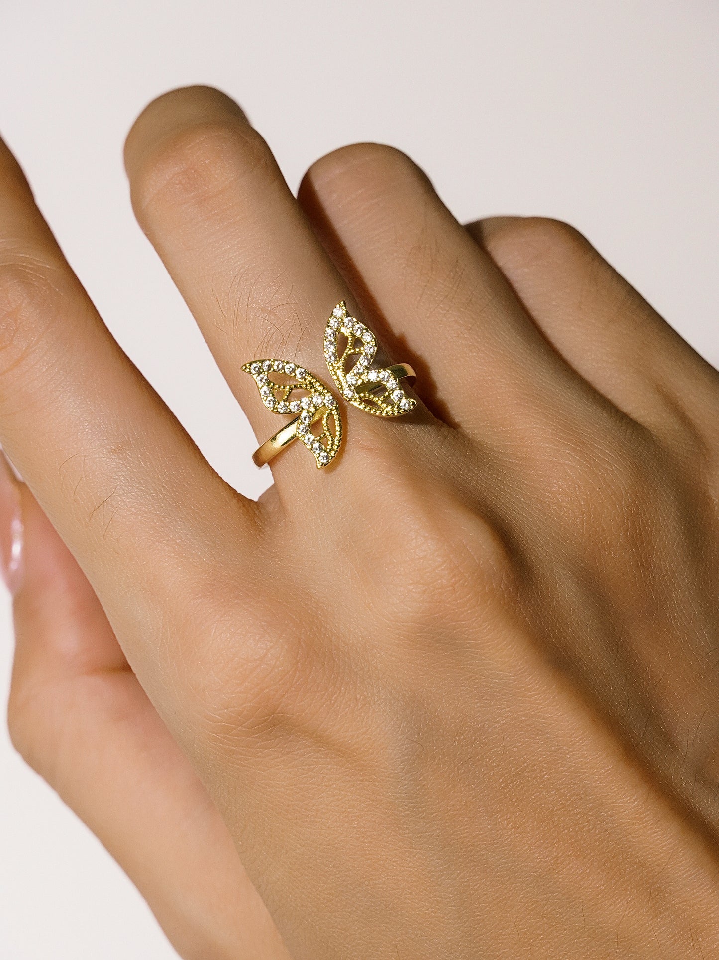 16K Gold Cubic Zirconia Butterfly Wings Adjustable Opening Ring-02