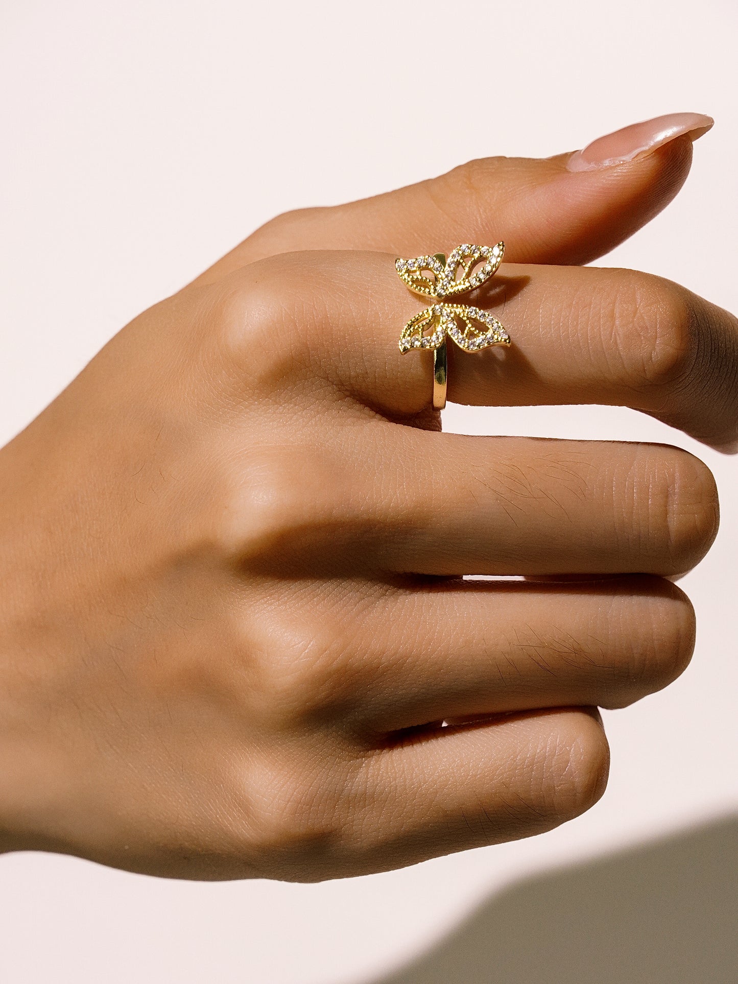16K Gold Cubic Zirconia Butterfly Wings Adjustable Opening Ring-04