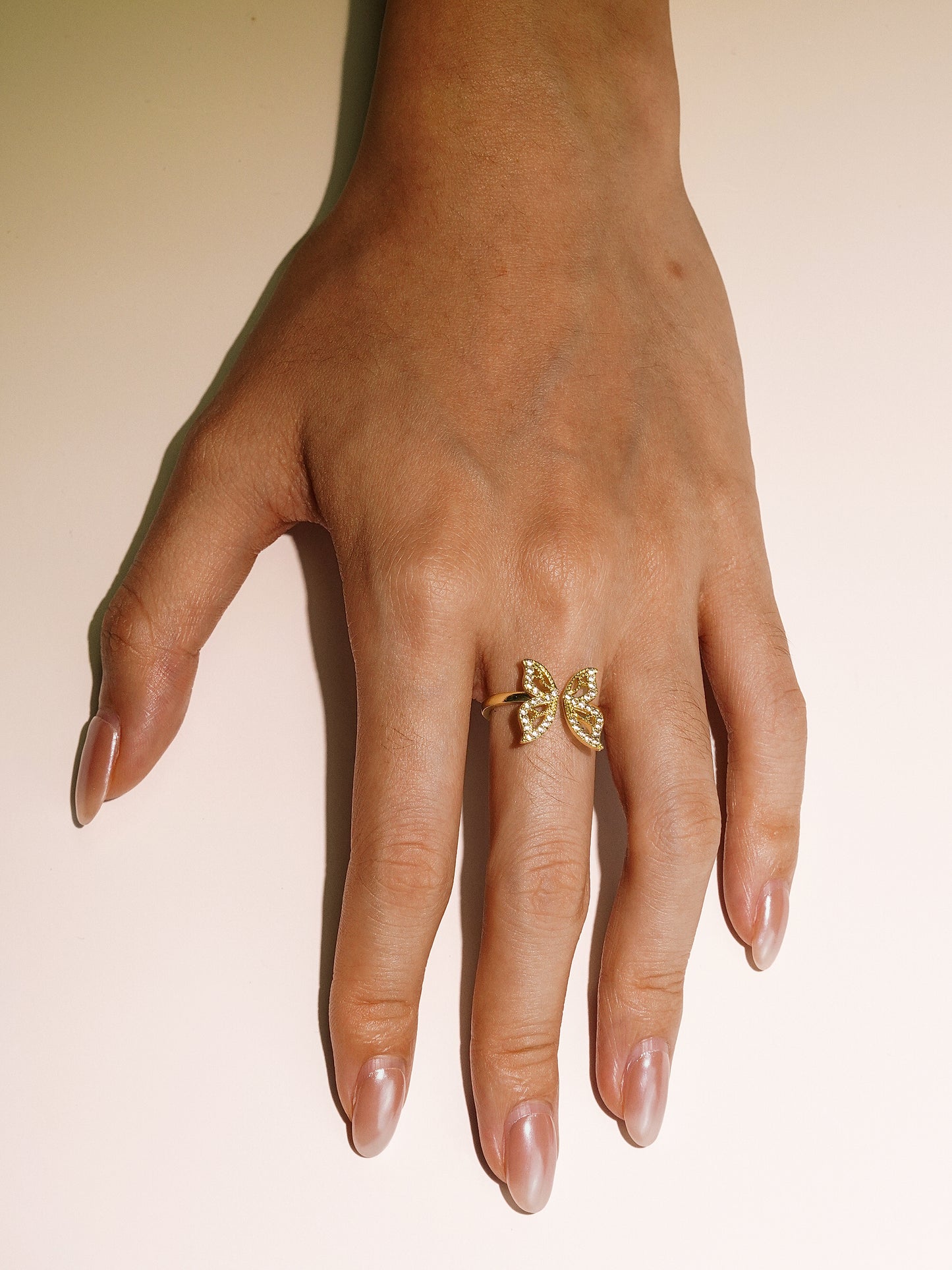 16K Gold Cubic Zirconia Butterfly Wings Adjustable Opening Ring-05