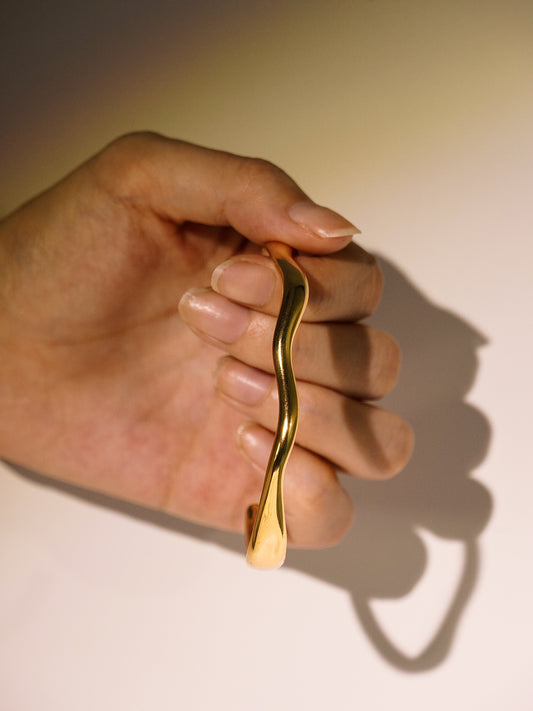 18K Gold Planted Stainless Steel Wave Open Chain Bangle Bracelet-01