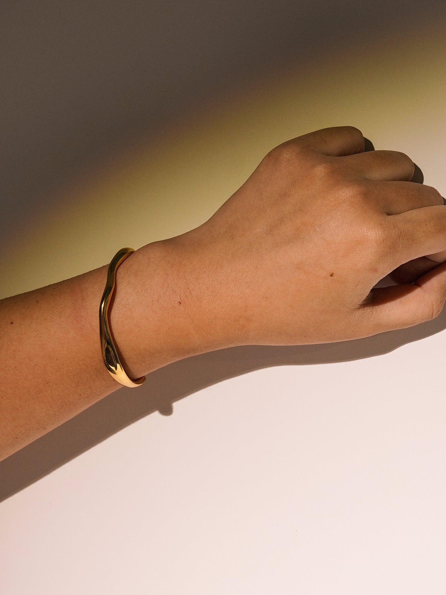 18K Gold Planted Stainless Steel Wave Open Chain Bangle Bracelet-05