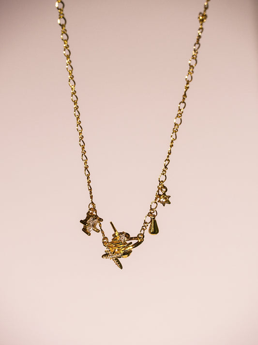 14K Gold Starburst necklace and star and teardrop charms-01