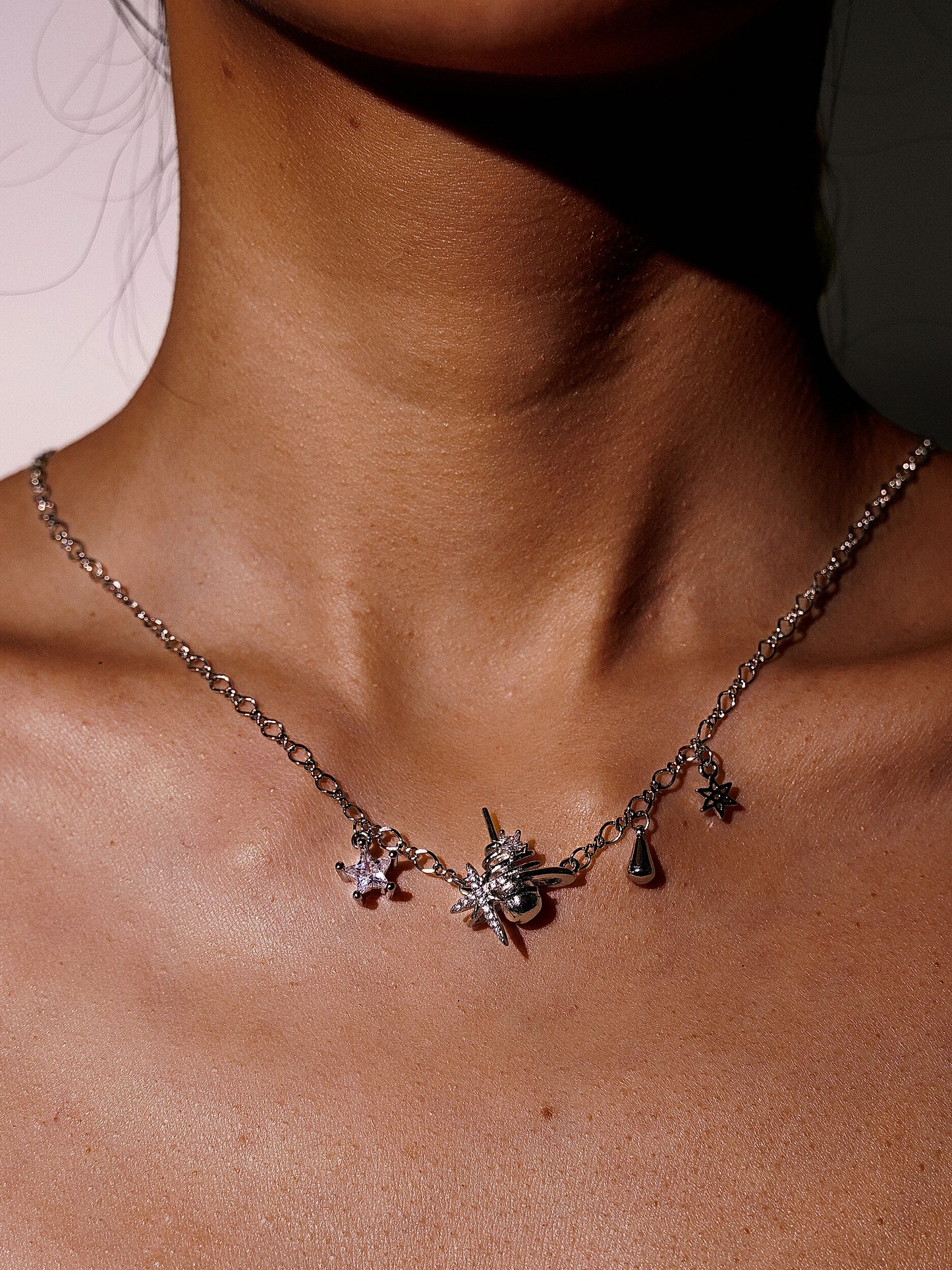 14K Gold Starburst necklace and star and teardrop charms-06