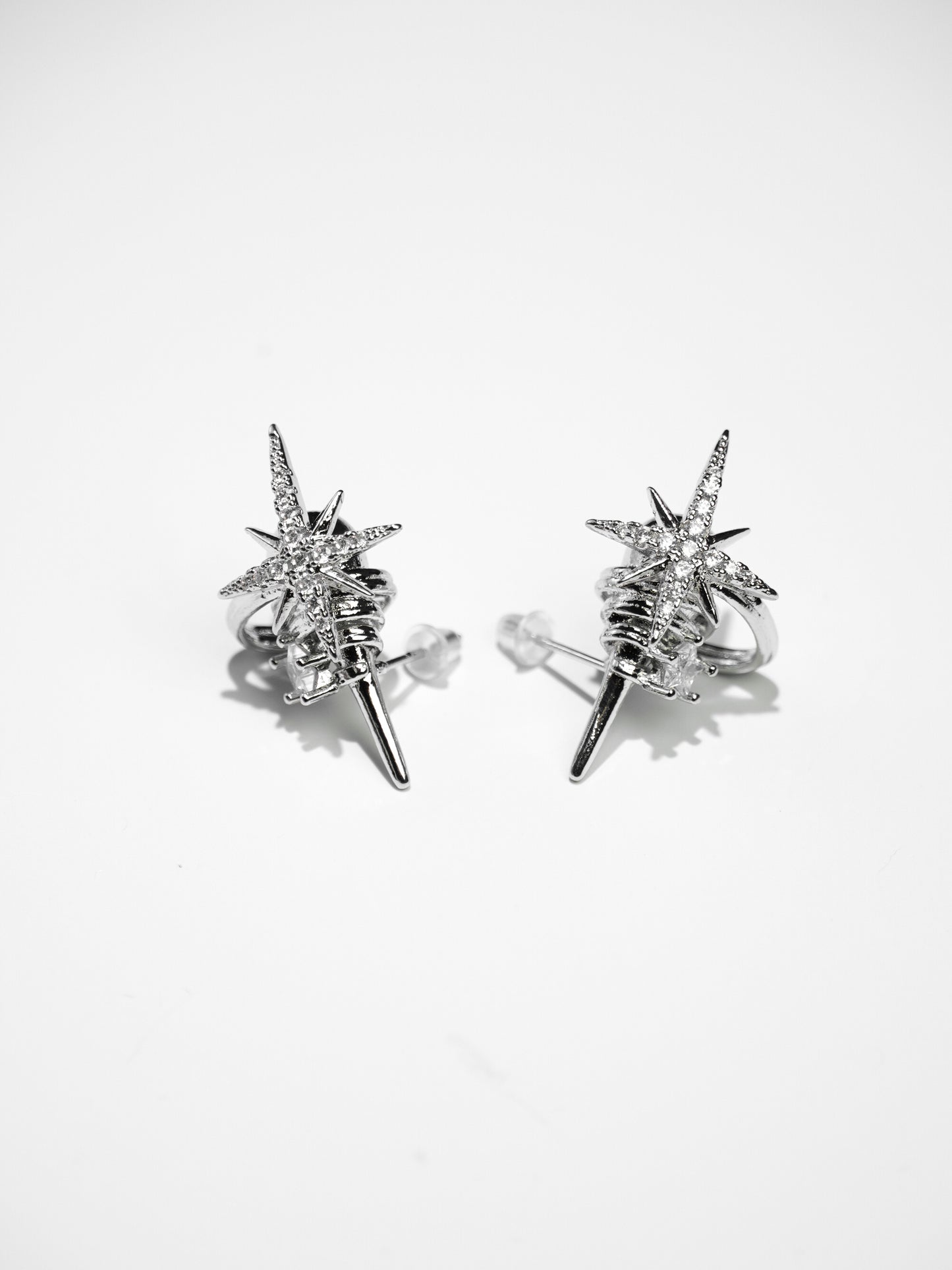 14K Gold/Sliver Four-Point Stars Sparkling Cubic Zirconia  Huggie Earrings-12