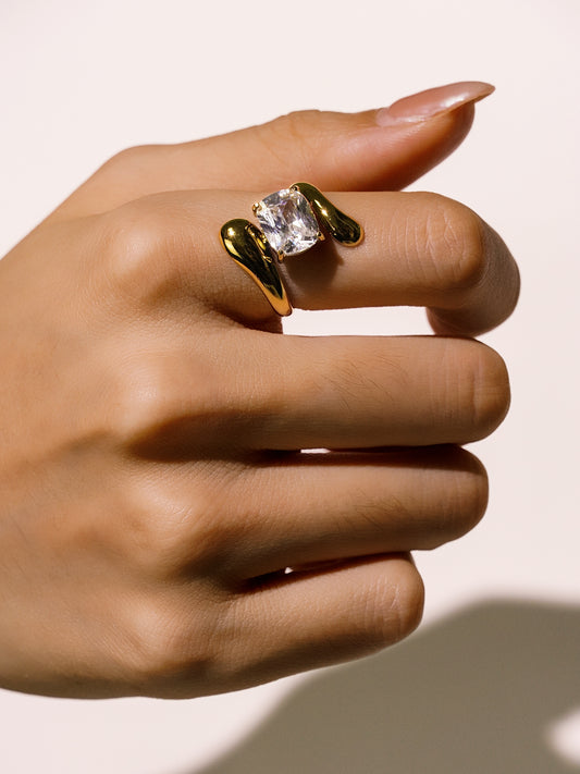 16K Gold Vintage Stainless Steel Zircon Stone Chunky Ring-01