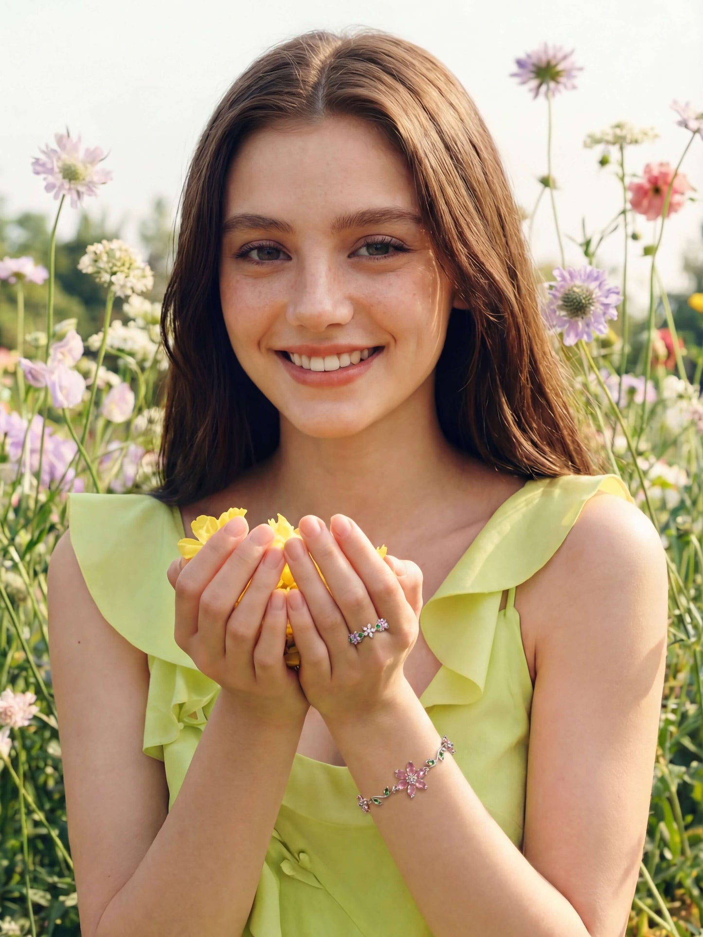18K Gold Plated Multi Diamond Flower Bracelet