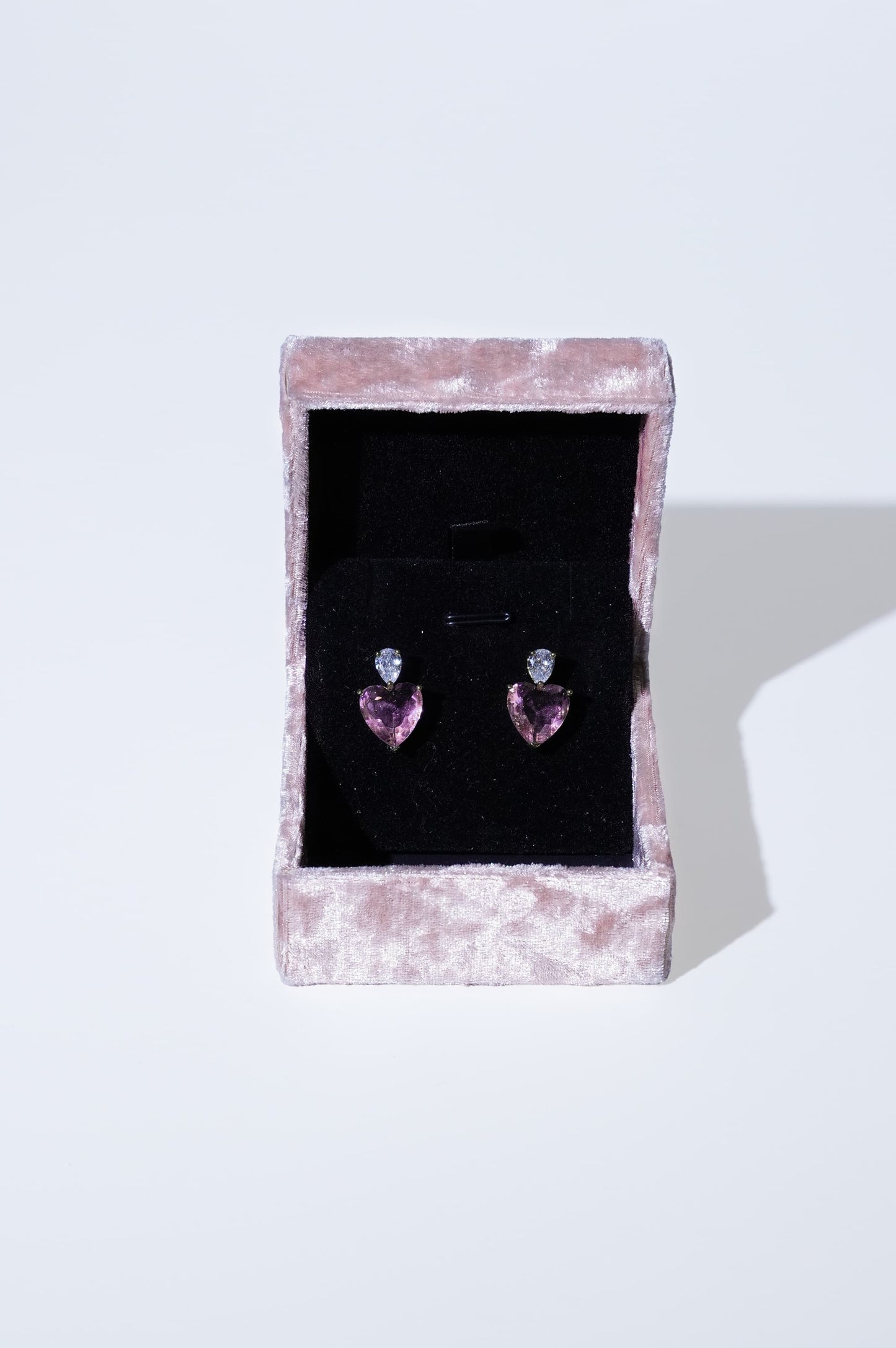 18K Gold Heart Stud Earrings With Pink And Clear Cubic Zirconia