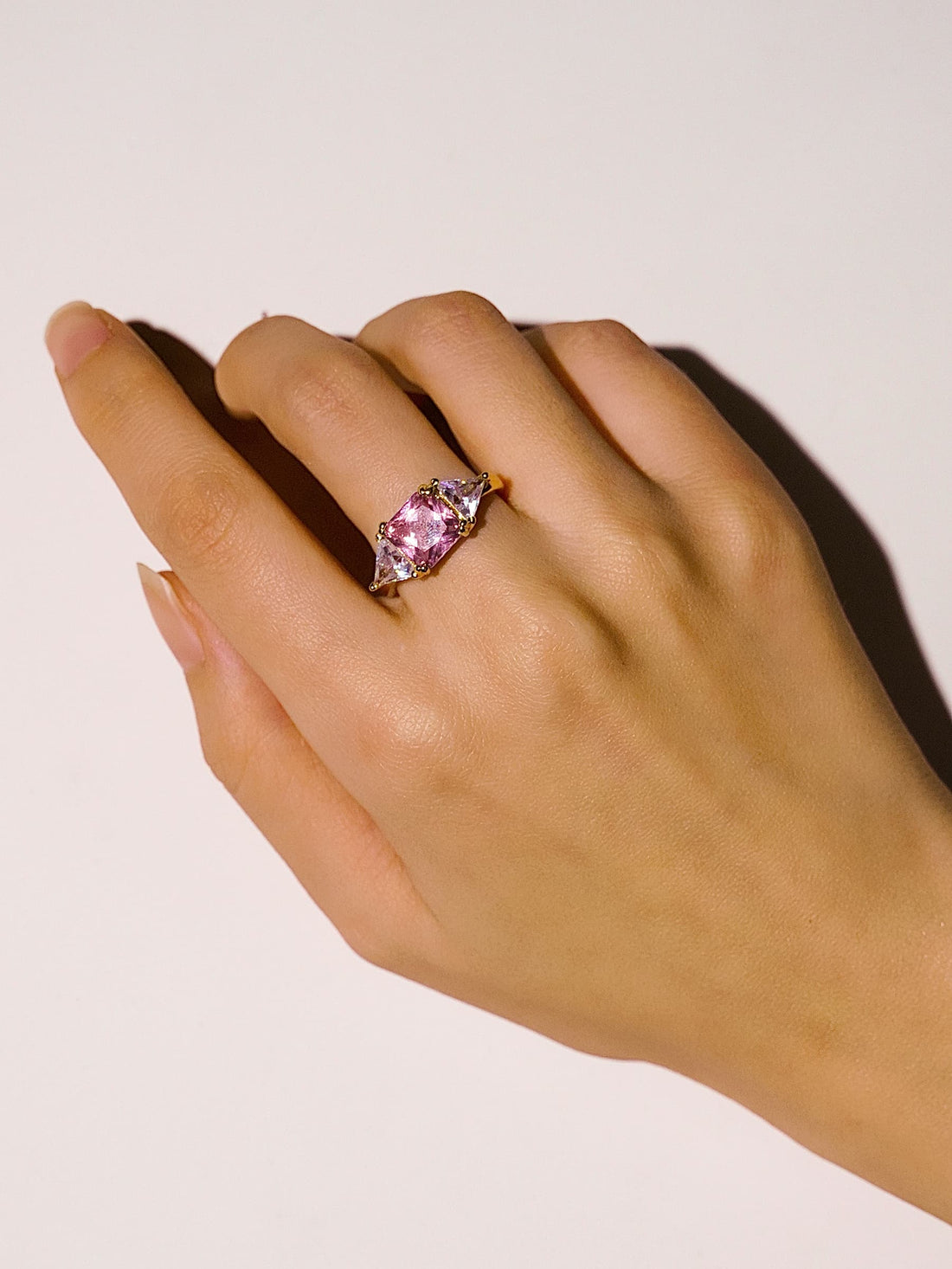 18K Gold Princess Cut Pink Cubic Zirconia Stone Ring