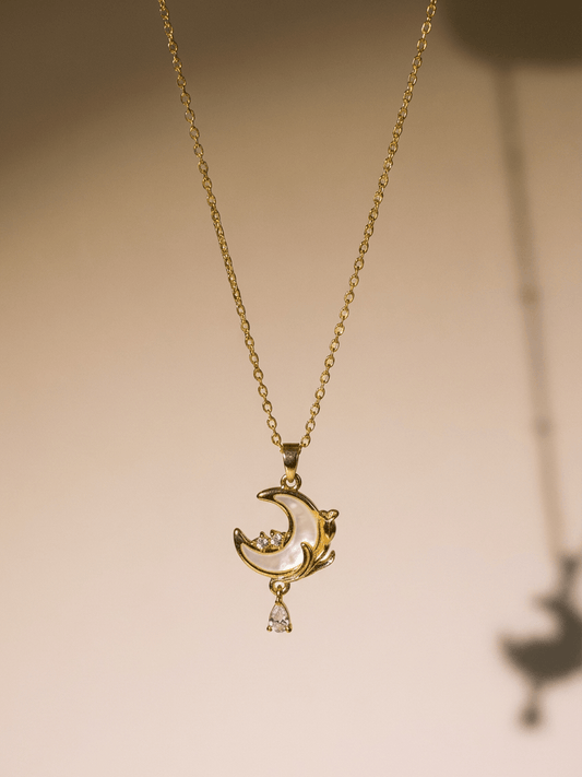 18K Blue Moonstone Rose Moon Necklace