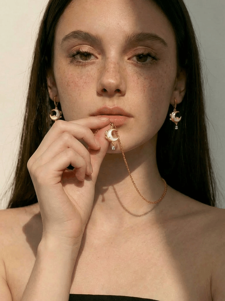 Blue Moonstone Rose Moon Necklace