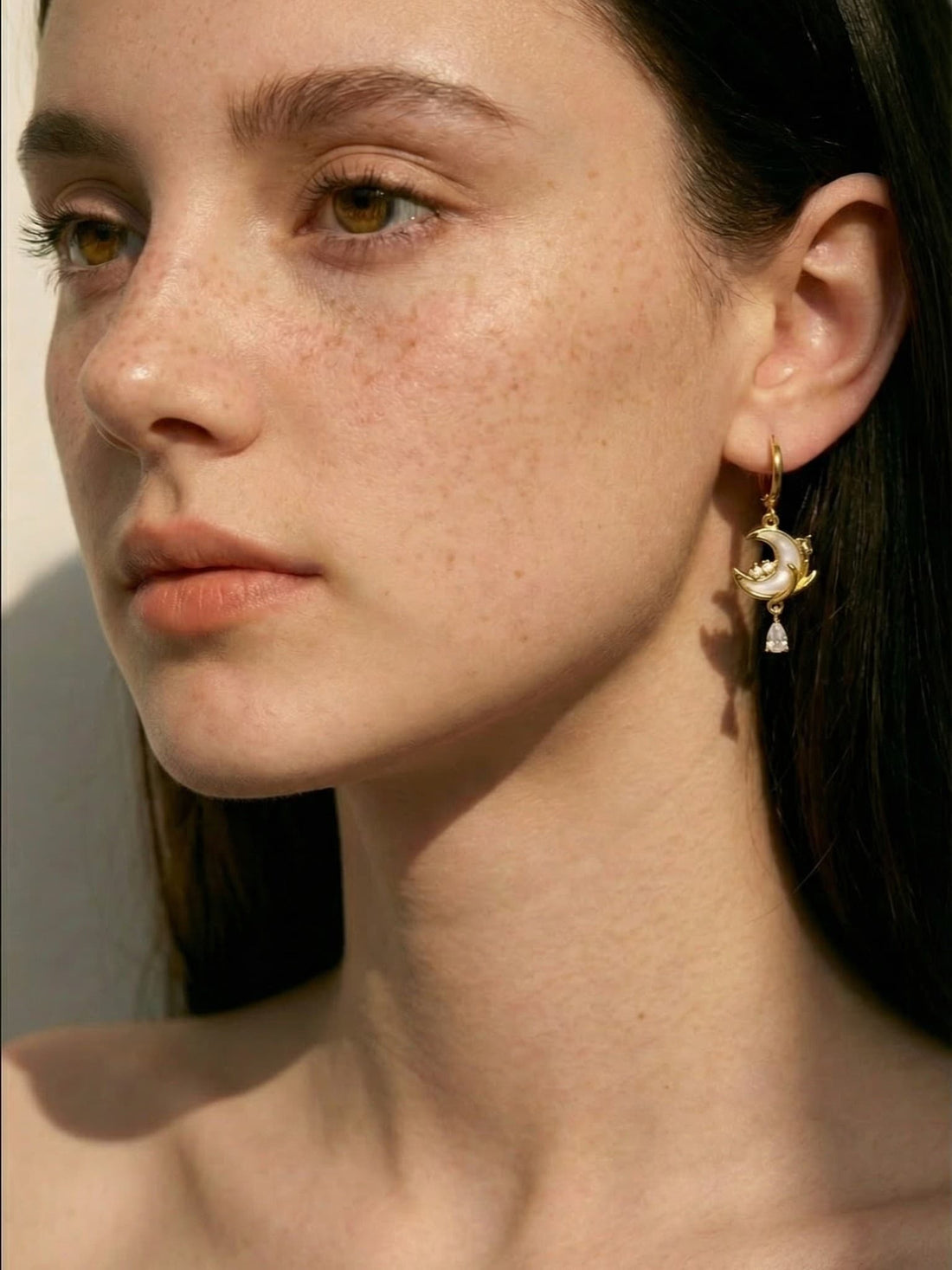 18K Real Gold Plated Moonstone Rose Moon Earrings