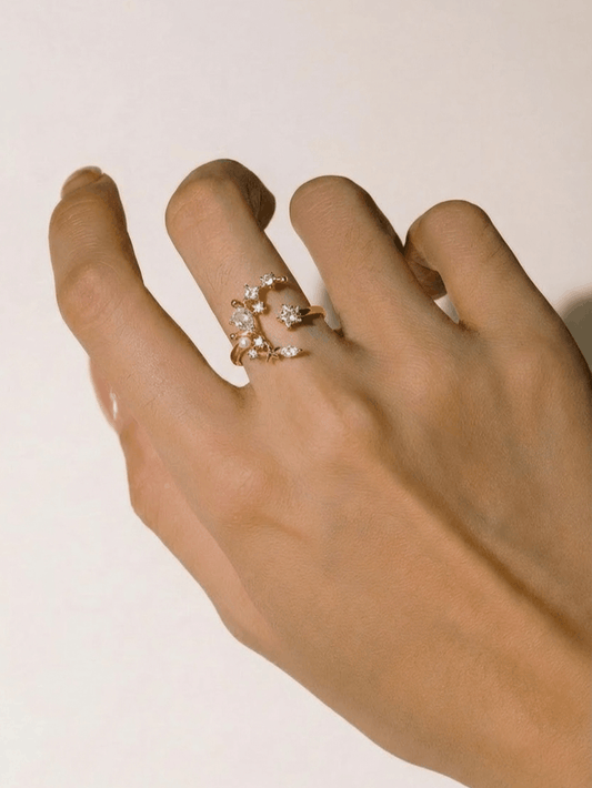 14K Real Gold Plated Moon Star Ring