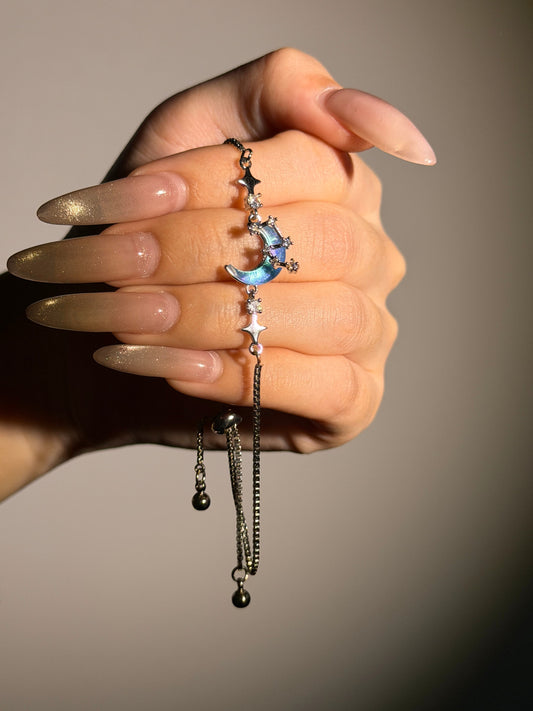 Platinum Plated Moonstone Moon Star Bracelet