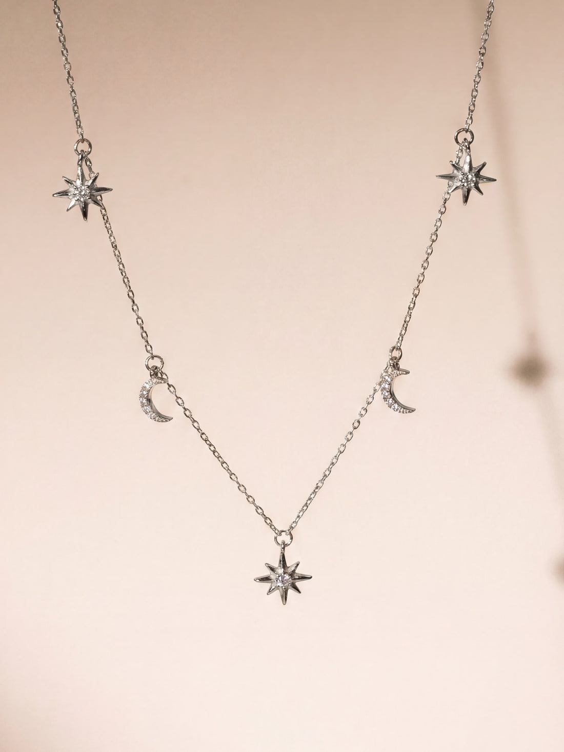 925 Sterling Silver Multi Moon Star Necklace