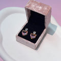 18K Gold Heart Stud Earrings With Pink And Clear Cubic Zirconia