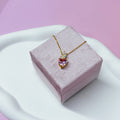 18K Gold Pink Heart Necklace With Clear Cubic Zirconia Stones