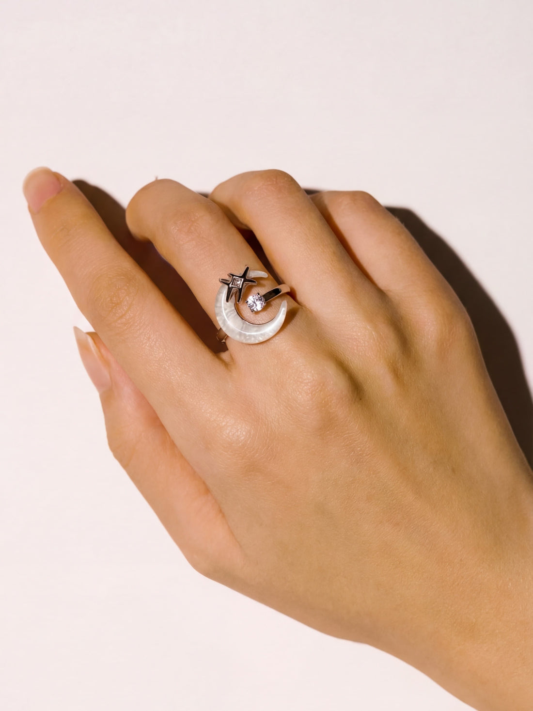 Platinum Plated Moon Star Ring