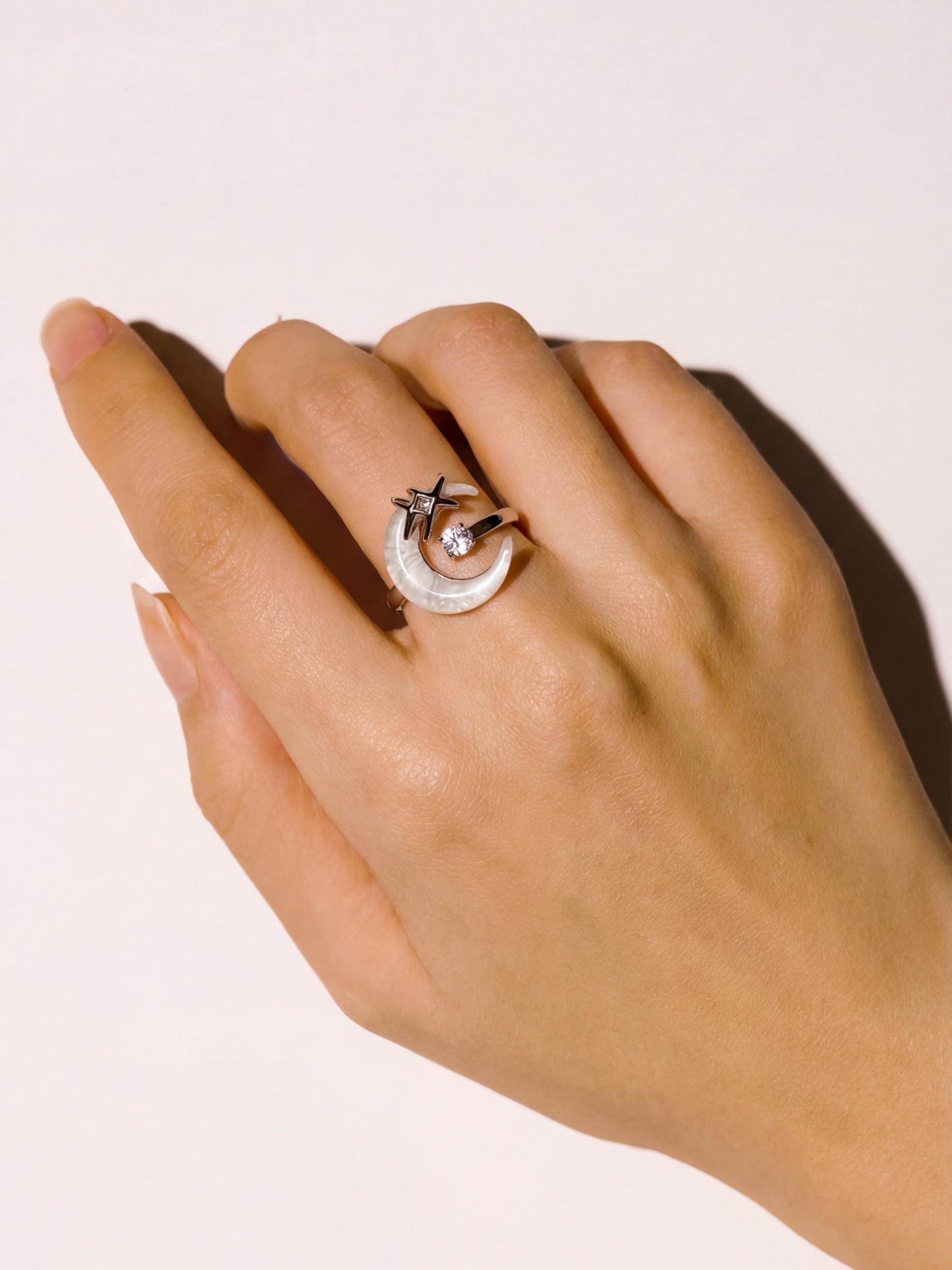 Platinum Plated Moon Star Ring