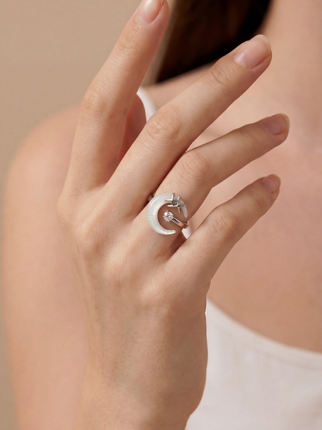 Platinum Plated Moon Star Ring