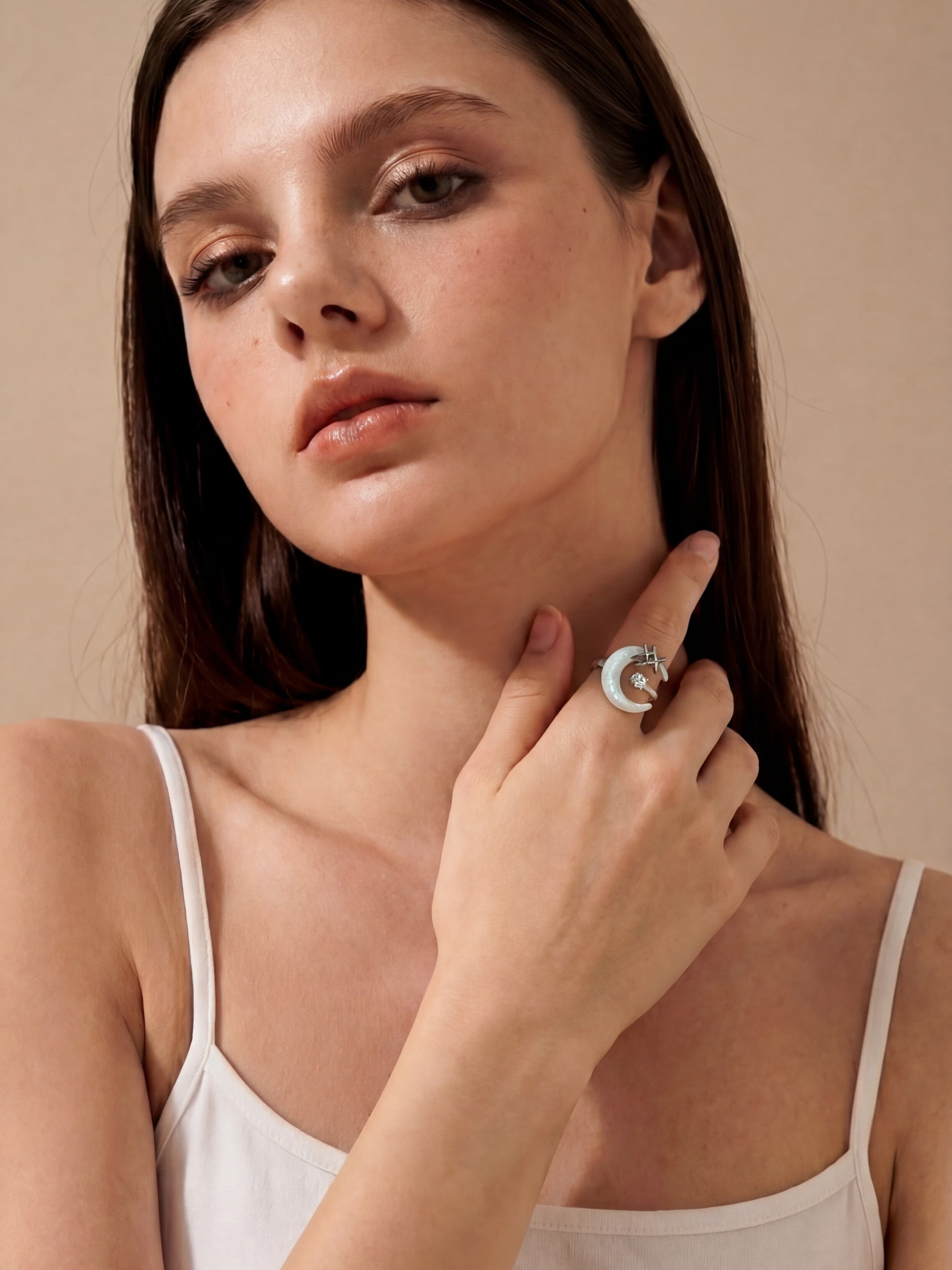 Platinum Plated Moon Star Ring