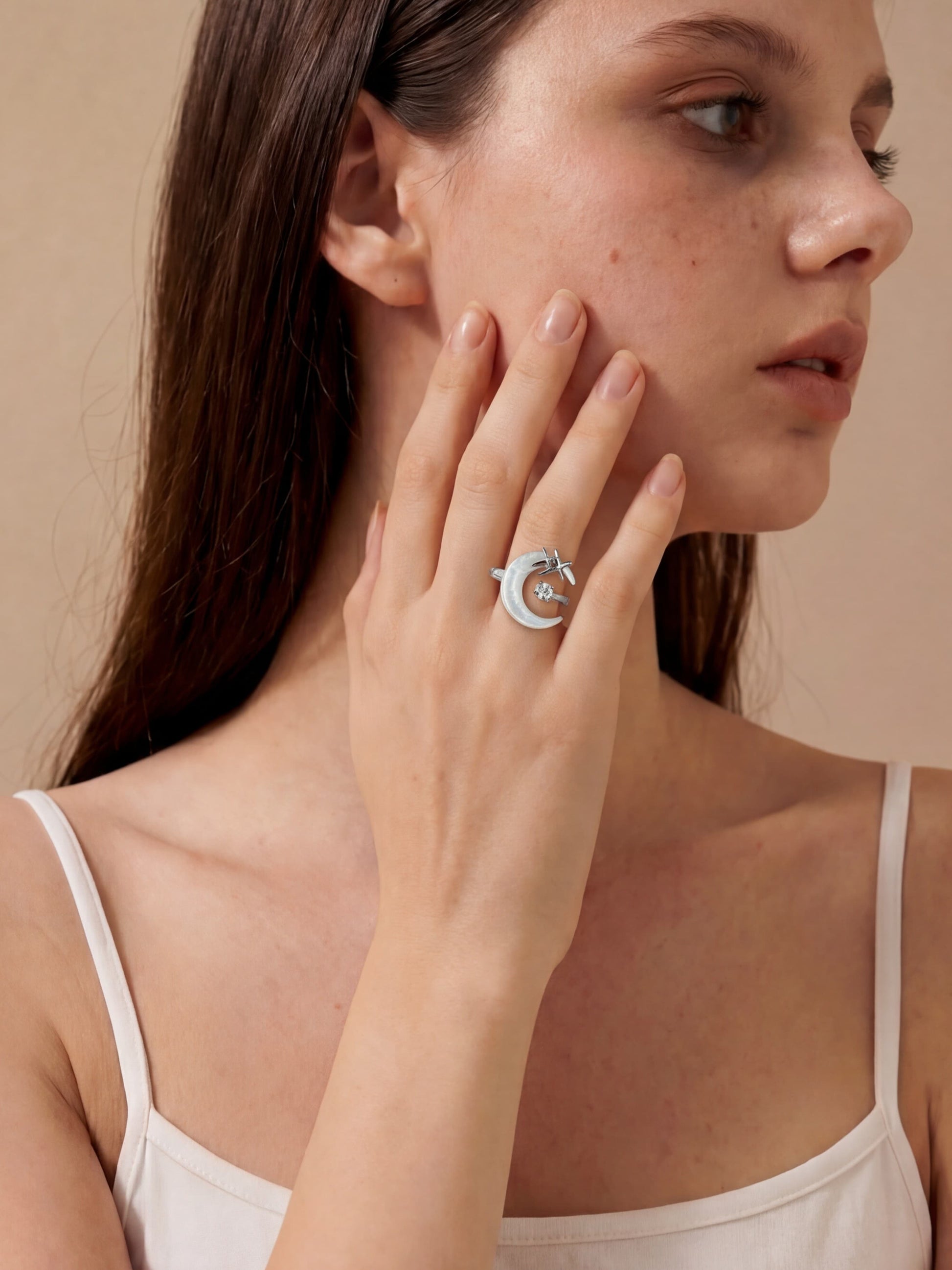 Platinum Plated Moon Star Ring