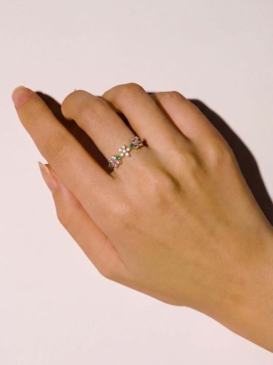 18K Gold Plated Multi Diamond Flower Ring