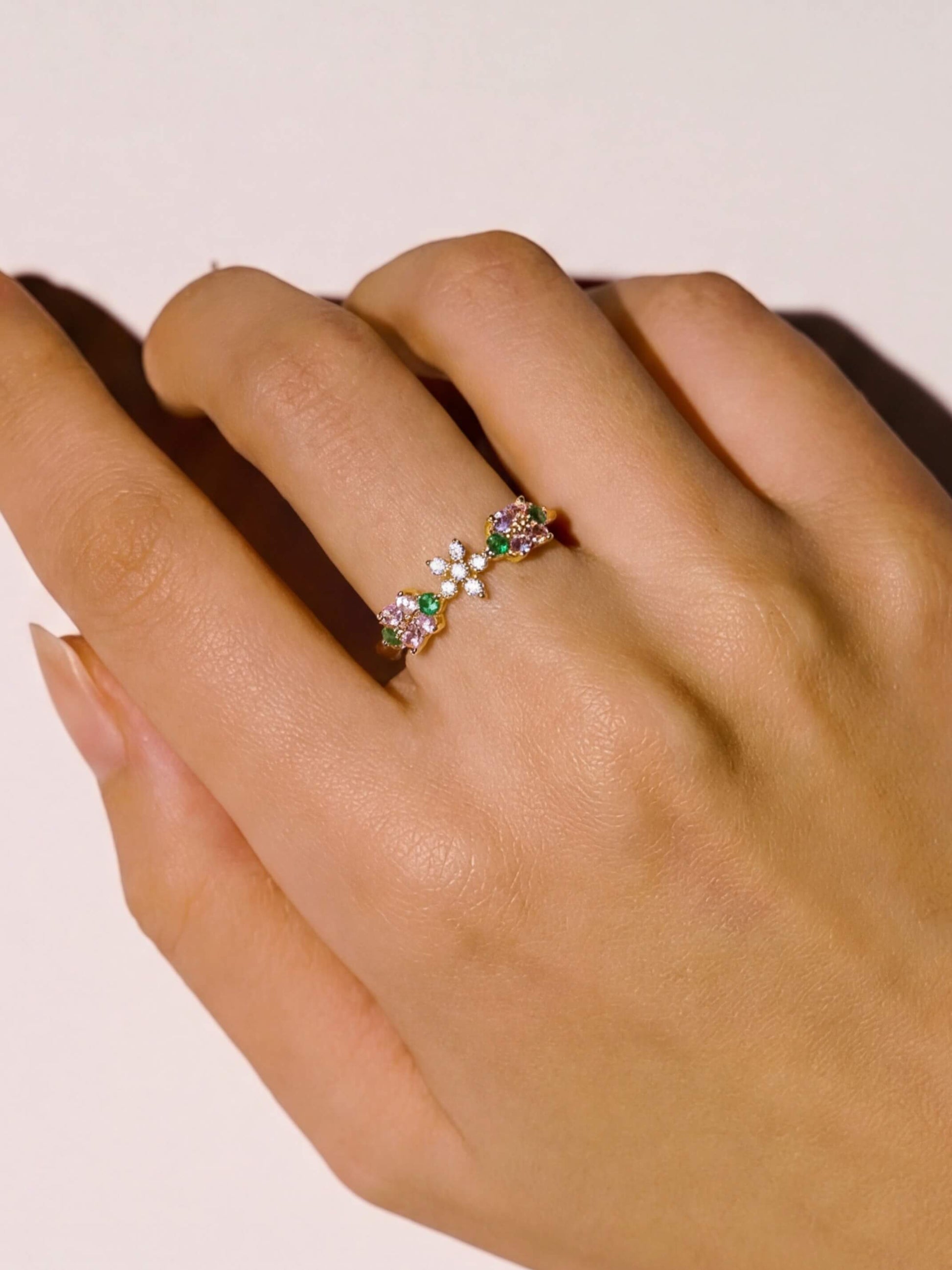 18K Gold Plated Multi Diamond Flower Ring