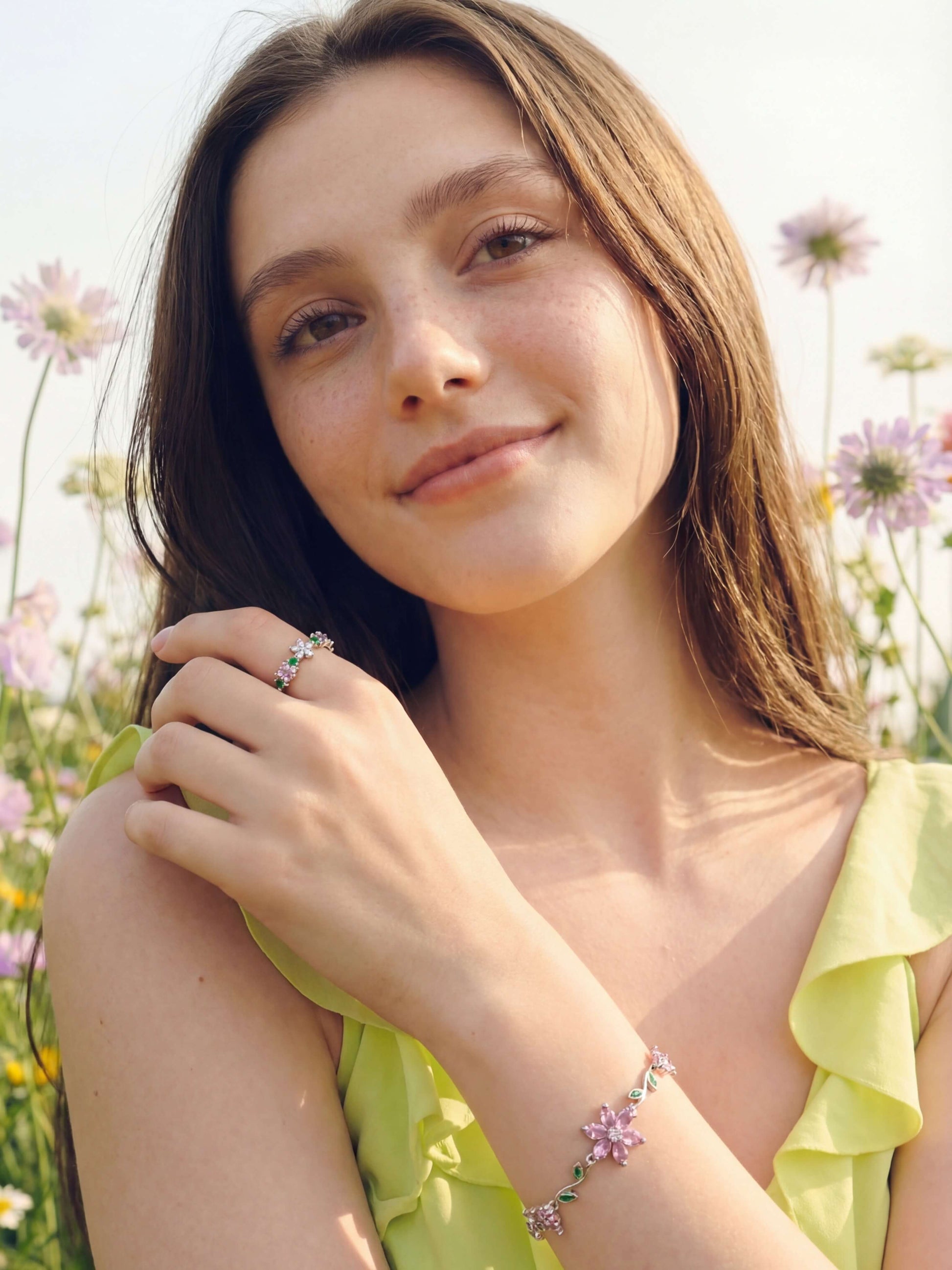 18K Gold Plated Multi Diamond Flower Ring