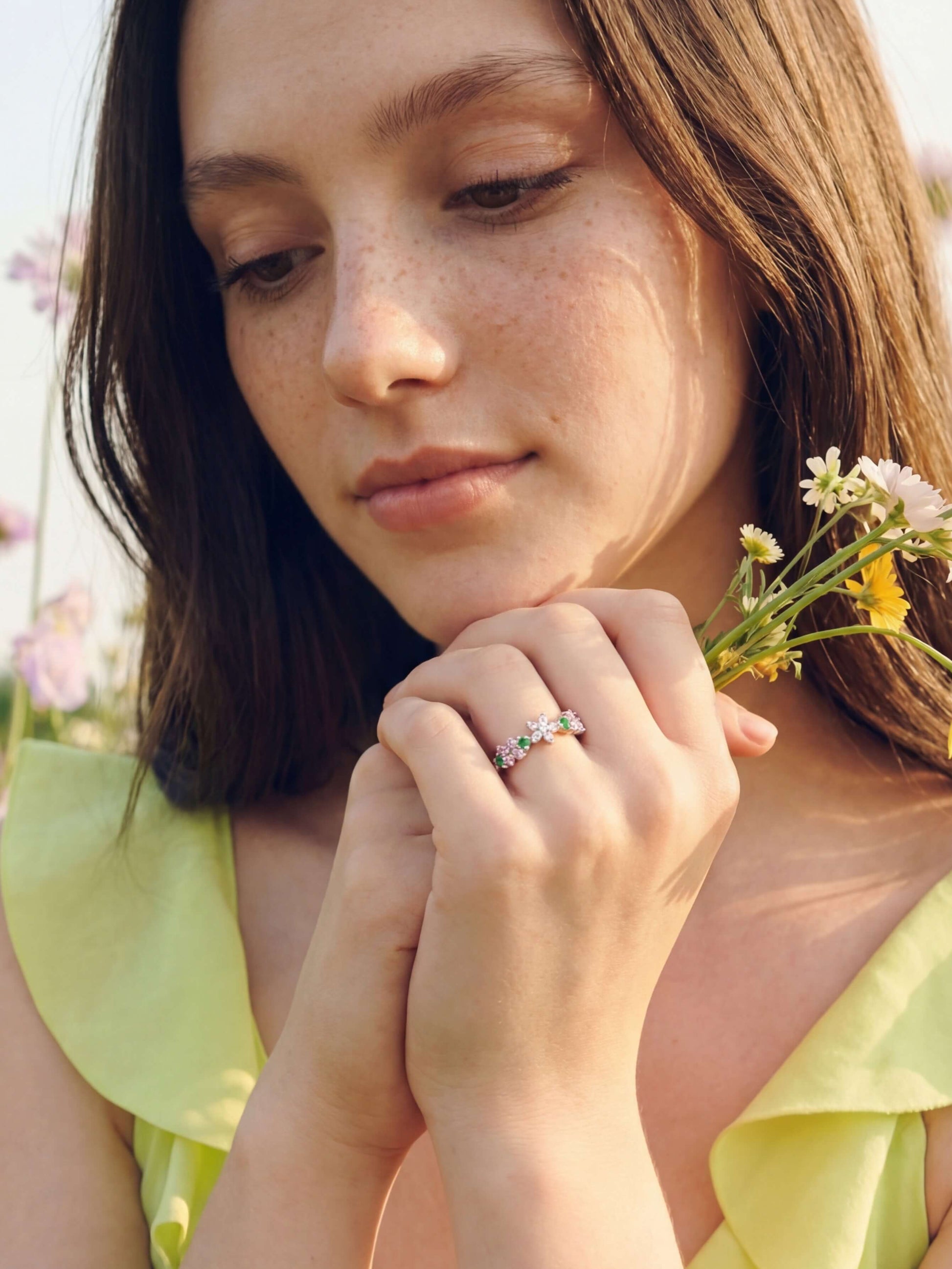 18K Gold Plated Multi Diamond Flower Ring