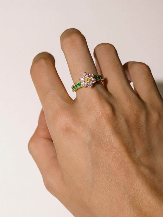 18K Gold Plated Pink Floral Ring