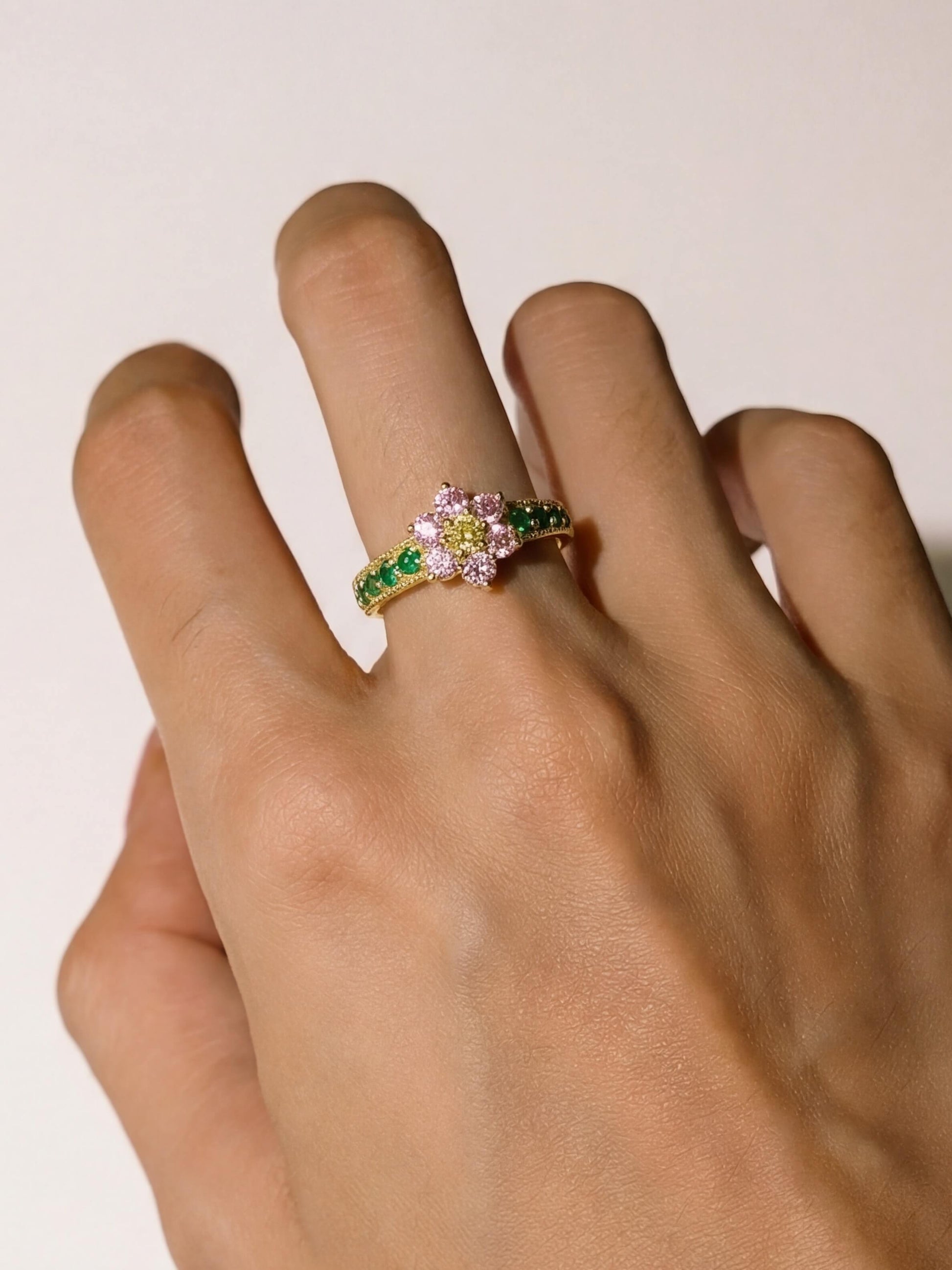 18K Gold Plated Pink Floral Ring