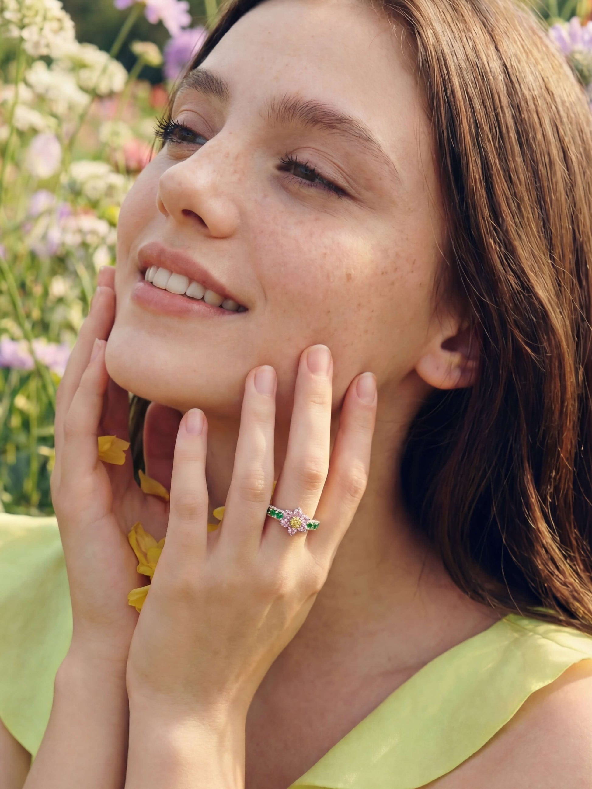 18K Gold Plated Pink Floral Ring