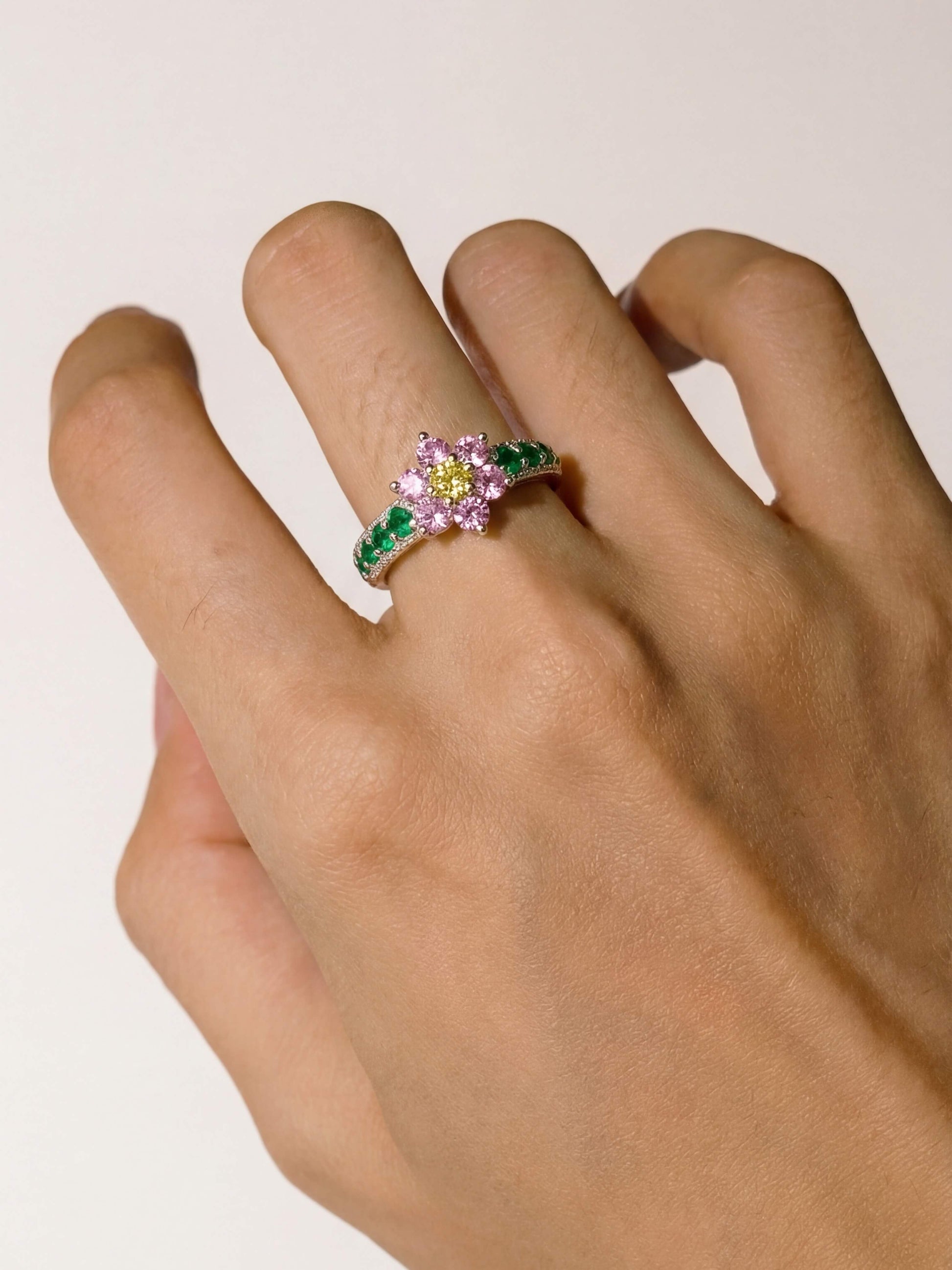 18K Gold Plated Pink Floral Ring