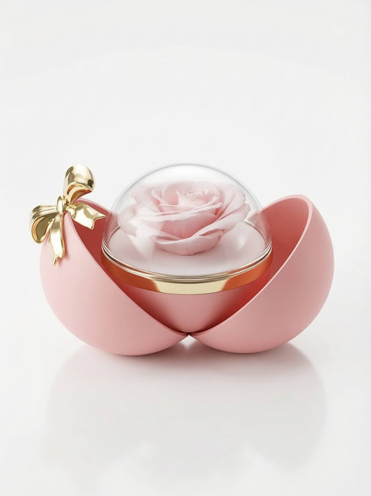 Romantic Pink Ball Bow Rose Jewelry Box