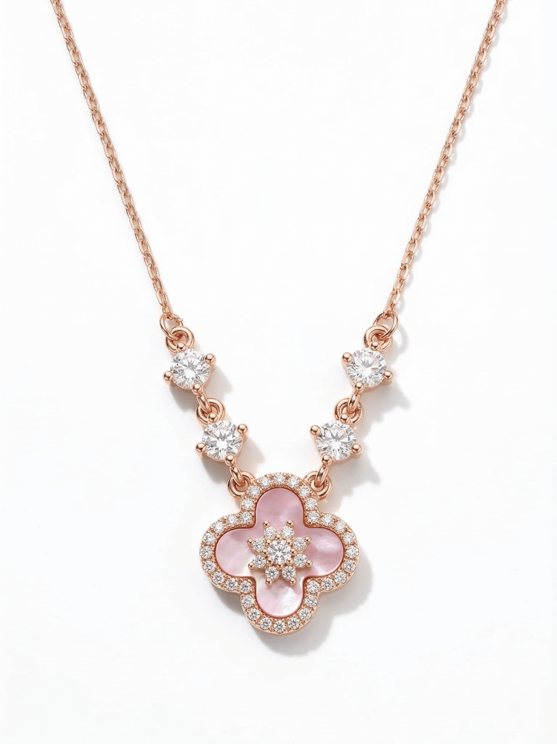 18K Rose Gold Plated Lucky Leaf Shell Pearls Necklace