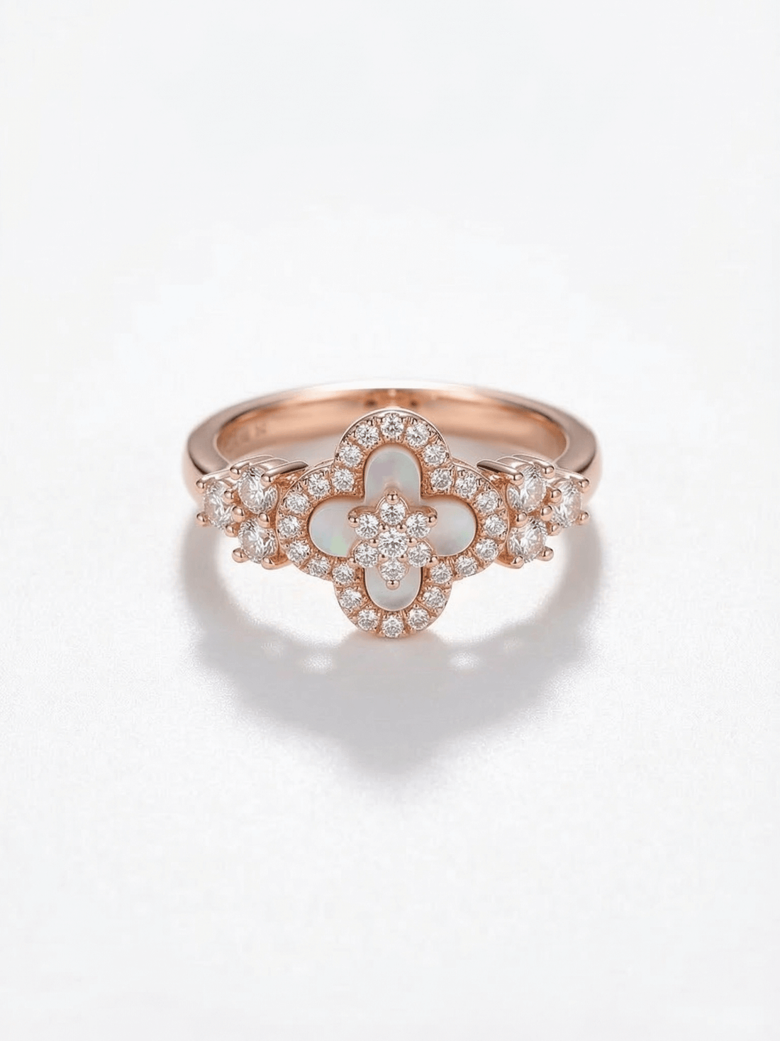 18K Rose Gold Plated Lucky Leaf Shell Pearls Ring