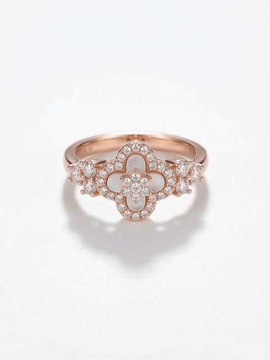 18K Rose Gold Plated Lucky Leaf Shell Pearls Ring