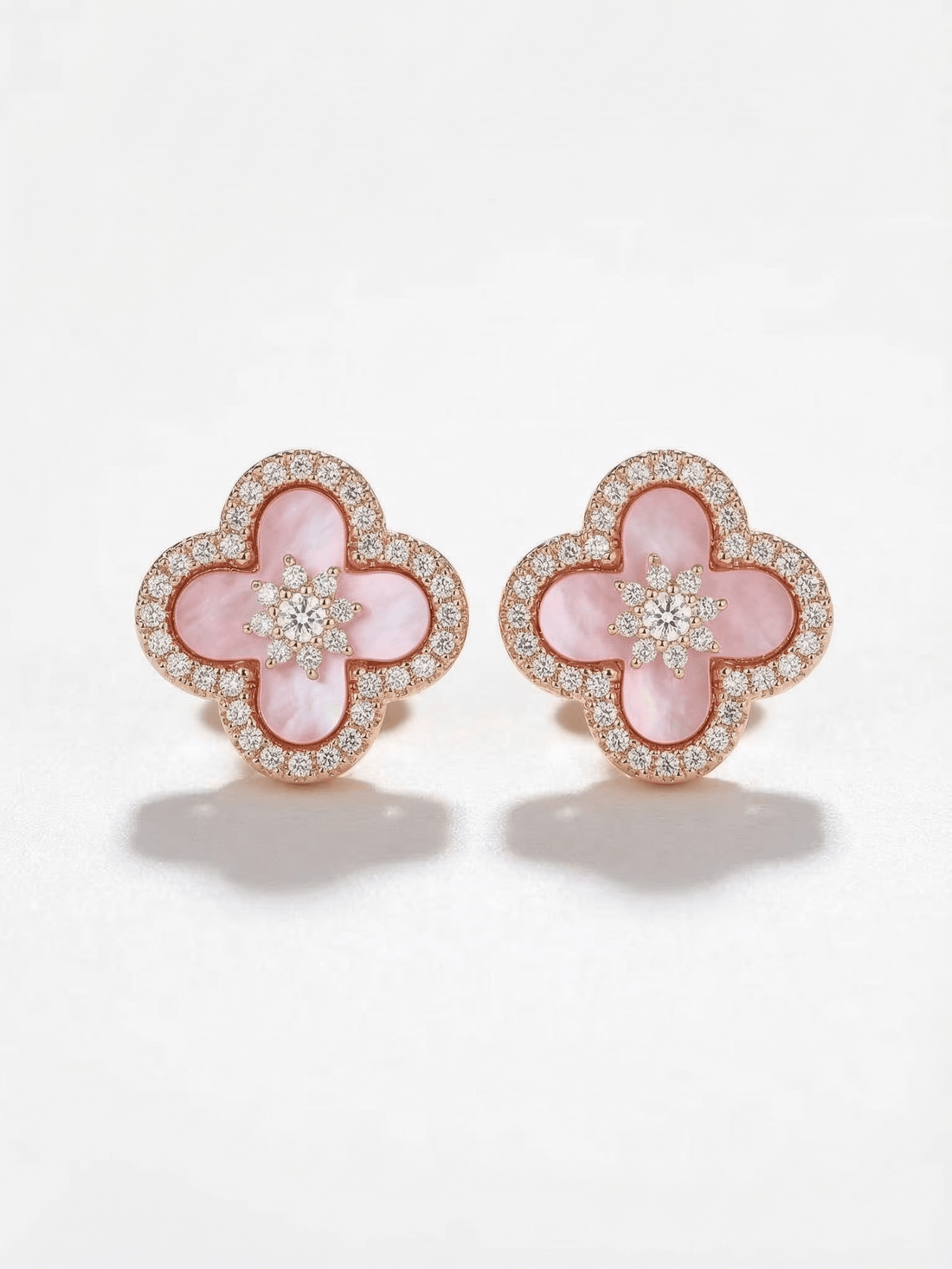 18K Rose Gold Plated Lucky Leaf Shell Pearls Earrings