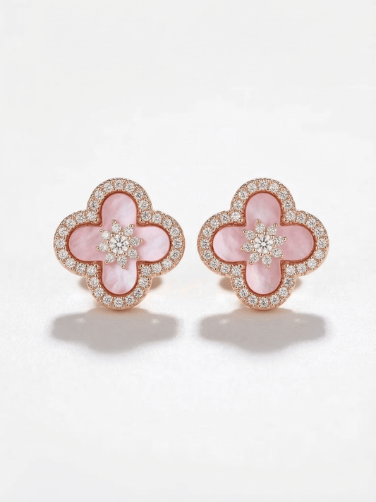 18K Rose Gold Plated Lucky Leaf Shell Pearls Earrings